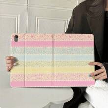 1 chiếc ốp lưng máy tính bảng in họa tiết hoa sọc cầu vồng pastel kiểu sách lật - Có chân đế đa góc và ngăn đựng bút, tương thích với iPad/Galaxy Tab S10+/S9/A29, Oppo Pad, . - Nhiều màu - Xem 1