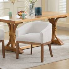 Mid-Century Modern Upholstered Dining Chairs With Arms, Rustic Linen Kitchen And Dining Chairs With Natural Wood Frame, 48cm Wide Side Chairs, Single Pack, Charcoal Grey, DE1891BK - Beige - View 3