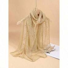 1pc Women's Lightweight Solid Color Sequin Bandana Scarf, Headscarf, Middle Eastern Hijab, Decorative Shawl, Sun Protection Beach Wrap, Suitable For Daily Use - 金子 - 查看 3