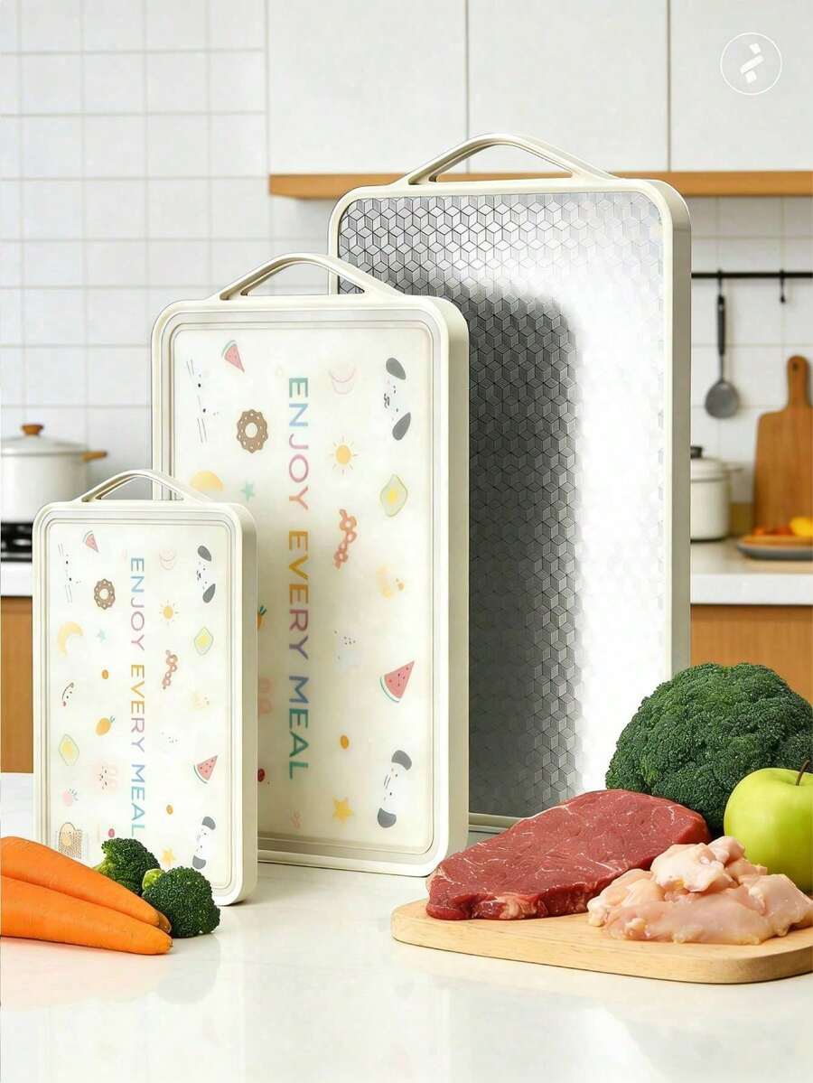 1PC Double-Sided Stainless Steel And PP Food Thawing Board, Cute Cutting Boards For Kitchen, Stainless Steel For Raw Food /PP Printed Surface For Processed Food, Dishwasher, Chopping, Multiple Sizes Available - Multicolor - View 1