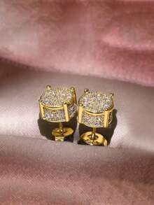 1 Pair Elegant Cubic Zirconia Stud Earrings, Designed For Women, Suitable For Weddings, Engagements, Anniversary Parties, Valentine's Day Gifts - Rose Gold - View 16