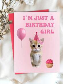 可爱猫咪生日贺卡 - 送给她、闺蜜、姐妹、女儿和妈妈的趣味生日贺卡 - 粉色猫咪生日贺卡 - 多色 - 查看 5