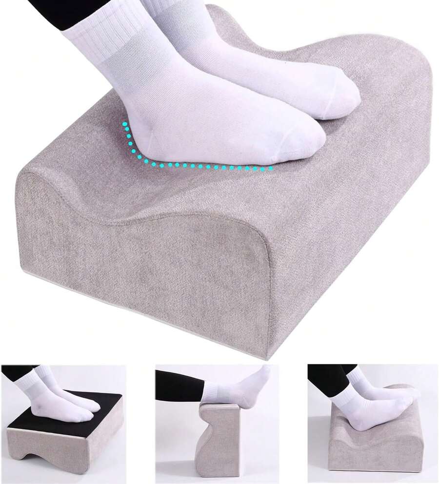 Ergonomic Dual-Height Memory Foam Under Desk Foot Rest Soft Pressure-Relieving Heel Support & Leg Elevation Pillow For Office Chair Gaming & Home Light Grey - Black+ - View 1
