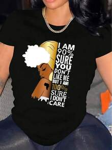 Women's Casual Short Sleeve T-Shirt, 1 Piece, 100% Heavy Cotton - Comfortable Round Neck, Soft And Adorable T-Shirts - 黑色 - 查看 7