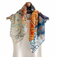 A Summer Lightweight Sunscreen Silk-Cotton Square Scarf With A Distinctive Paisley Print - 亮橘復古 - 查看 8