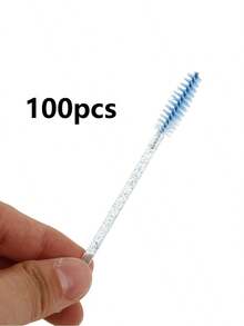 200/100/50/10 支装睫毛刷、带收纳盒的睫毛梳、可弯曲一次性眉刷、睫毛嫁接刷、眉刷、蓖麻油刷（水晶蓝） - 藍色 - 查看 10