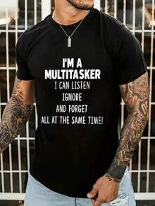 Men's Graphic T-Shirt With Slogans - Black - View 4