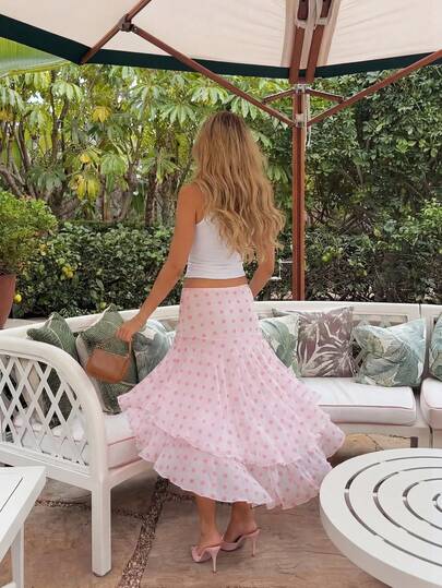 2026 New HoloChill Women's Casual Bohemian Asymmetric Skirt, Featuring Pleated Polka Dot Print, Summer Casual Style, Suitable For Women's Summer, Holiday, Party, Beach Vacation, Elegant Casual Outfit