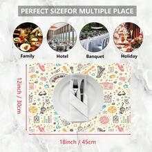 1件/4件/6件装卡通文具图案亚麻餐垫，适用于餐桌，四季皆宜，现代可水洗餐垫，房间装饰，杯垫，厨房餐垫，室内外派对装饰，家居装饰，理想礼物 - 彩色 - 查看 10