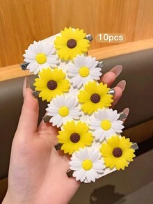 10pcs Sweet Sunflower Hair Clips, Cute Hair Accessories Suitable For Daily Use - Multicolor - View 2