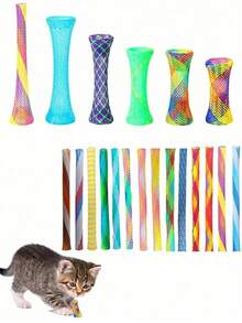 Juguete de resorte Happy Kitten, juguete interactivo para gatos de interior, resorte colorido, juego activo, resorte en espiral, se puede usar para golpear, morder, perseguir, juguete para gatos, juguete de tubo colorido y divertido para gatitos, tubo interactivo para gatos de interior, resorte de plástico, color aleatorio - Multicolor - Ver 18