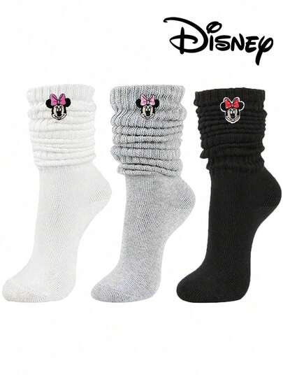  6/3/1 Đôi tất Disney chính hãng, tất cao đến đầu gối thêu họa tiết Minnie Mouse dành cho nữ, tất thoáng khí và đa năng màu trơn, mềm mại và thoải mái, tất cổ cao hoạt hình thường ngày phù hợp cho học sinh, người lớn, làm quà tặng và mặc hàng ngày.