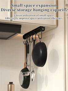 1 pieza Gancho de acero al carbono reforzado y mejorado para colgar en la cocina, con riel de guía amortiguado y deslizamiento suave sin retraso, múltiples ganchos móviles libremente con carga estable y sin caídas, ideal para almacenamiento de utensilios de cocina debajo del gabinete - Multicolor - Ver 7