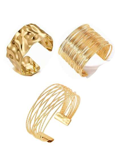 Fashionable Minimalist Gold-Tone Adjustable Open Bangle Bracelet, Suitable For Women's Daily Wear, Beach, Holiday, Gift