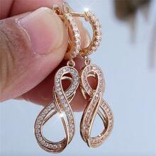 Vanel 1 Đôi bông tai vô cực mạ vàng sang trọng đính đá Cubic Zirconia cho nữ, bông tai hình số 8 đính đá CZ, trang sức thời trang cho đeo hàng ngày và những dịp lãng mạn. - vàng trắng - Xem 1