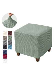 1 pieza Funda elástica de jacquard cuadrada para puf, protector de muebles resistente a la suciedad y duradera de envoltura completa - Multicolor - Ver 14