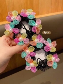 2pcs Floral Hair Scrunchies, Cute Hair Accessories Suitable For Performance And Daily Use - Multicolor - View 8