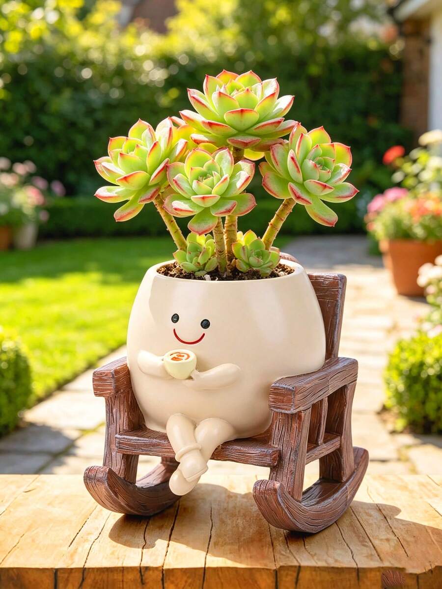用这款造型可爱的精美花盆装点您的家!它以迷人的笑脸和经典的摇椅为设计灵感,为任何房间营造温馨而充满艺术气息的氛围。花盆采用优质树脂制成,经久耐用,不易褪色。非常适合种植小型多肉植物,或作为独立的装饰品摆放。这份贴心又可爱的生日礼物一定会让您的亲朋好友惊喜不已。 - A - 查看 1