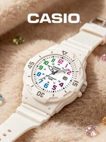 Casio Analog Women's Quartz Watch 100M Water Resistant All-White Resin Colorful Multi-Color Number Dial Diver Bezel Date Display Fun Kawaii Aesthetic Summer Swim Beach Campus Streetwear Festival Outfit Daughter Girlfriend Daily Holiday Birthday Gift - 白色 - 查看 6