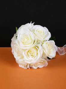 Artificial Rose Bouquet, Simple & Fresh Bridesmaid Bouquet For Wedding Ceremony, Photo Shoot - 1PC - View 5