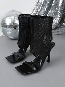 Giày sandal cao gót mũi vuông gợi cảm, thanh lịch dành cho nữ, thích hợp để đi làm. - màu đen - Xem 15