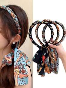 Faixa de cabelo longa com estampa retrô (1 unidade), ideal para o dia a dia feminino, para arrumar cabelos despenteados, criar um estilo personalizado, perfeita para trançar, lavar o rosto, encontros, viagens, combinar com roupas, fotografar, como acessório de cabelo para primavera/verão e como presente para o Dia das Mães. - Multicolorido - Ver 2