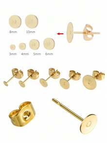 20pcs Gold Stainless Steel Flat Earring Studs Set, Stainless Steel Earring Backs, DIY Earrings, Hypoallergenic - Yellow Gold - View 8