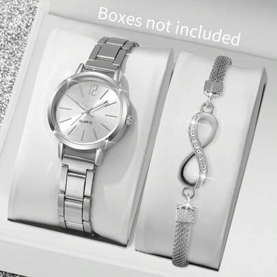 2pcs/Set Women's Fashion Casual Minimalist Small Dial Elegant Quartz Watch + Bracelet, Gift (Watch Box Not Included)