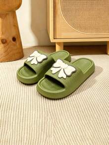 Unisex Bow Slippers, Soft One-Piece Molded EVA, Odorless, All-Season Wear - Green - View 4