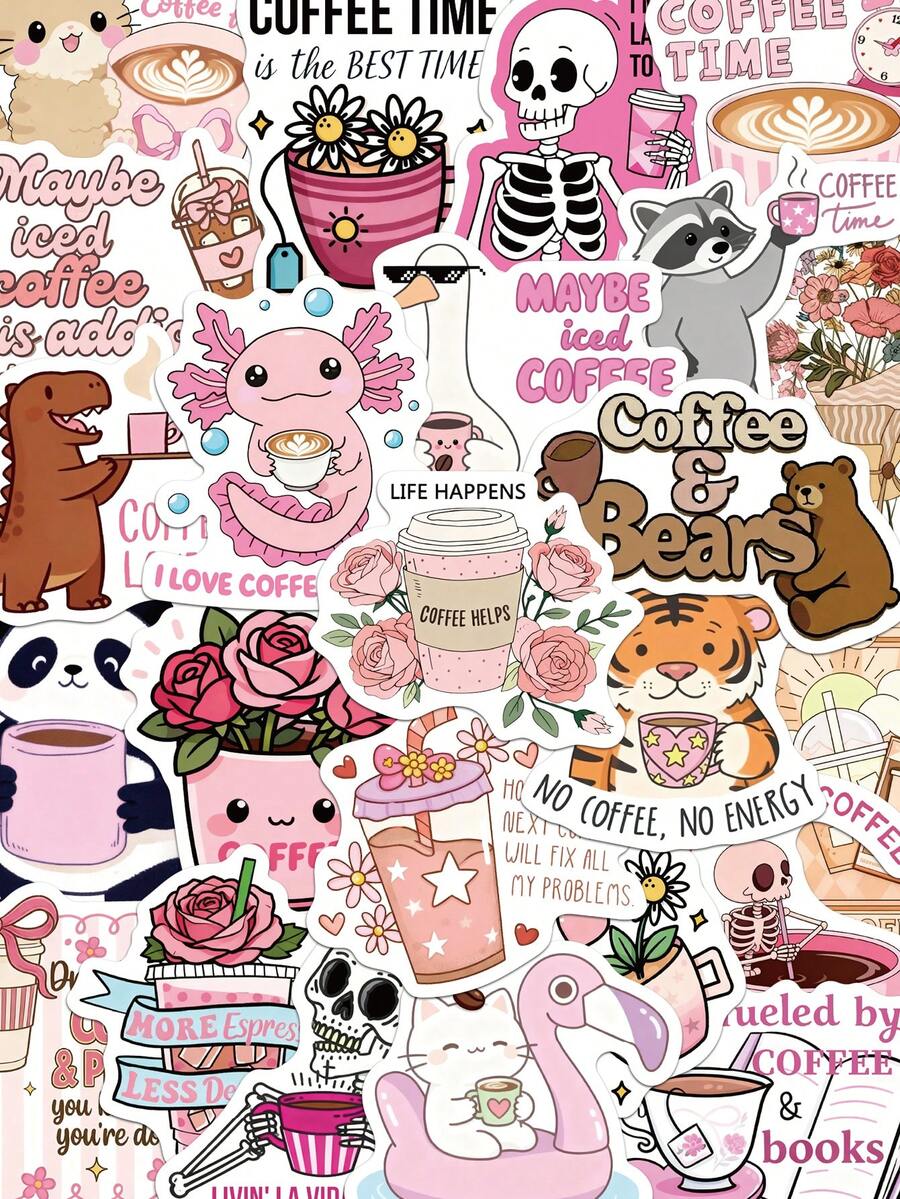 100pcs Funny Coffee Stickers Collection For Laptop Luggage Skateboard Guitar Room Decor Dly Graffiti Stickers - A - View 1