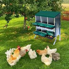Techigher Heavy Duty Chicken Nesting Box, Automatic Roll-Away Egg Collection System, Galvanized Steel Hen Laying Box - Green, 6 Holes With Legs - View 4