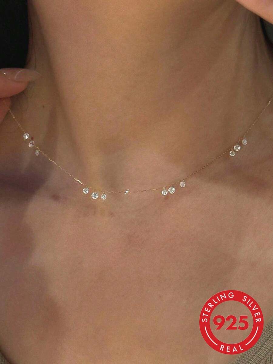 1pc Elegant S925 Sterling Silver Teardrop Zirconia Pendant Necklace, Lightweight Clavicle Chain, Versatile For Commuting, Great Gift
