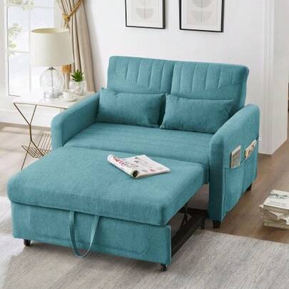 [Sofa Bed With Sleeping Function] Two-Seater Fold-Out Sofa, Extendable Design, Simple And Modern, Contemporary Style, Three-Position Adjustable Backrest, Breathable Cotton-Linen Fabric