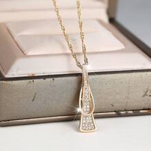 1pc Elegant Luxury Geometric Triangular Crystal Pendant Necklace For Women, Suitable For Valentine's Day, Mother's Day, Christmas, Birthday, Engagement, Wedding Events - Gold - View 6
