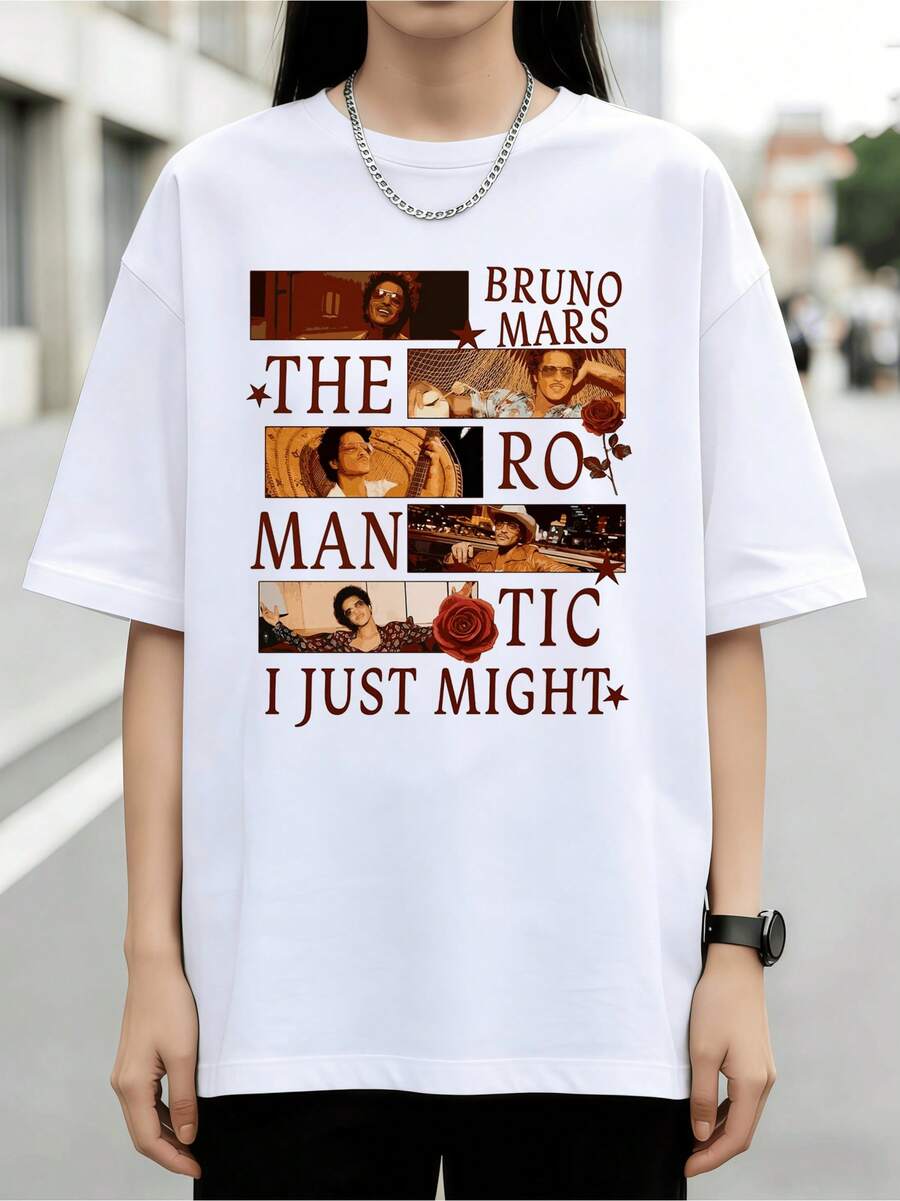 The Romantic Tour Vintage Collage Illustration Graphic Unisex Cotton T-Shirt - White - View 1