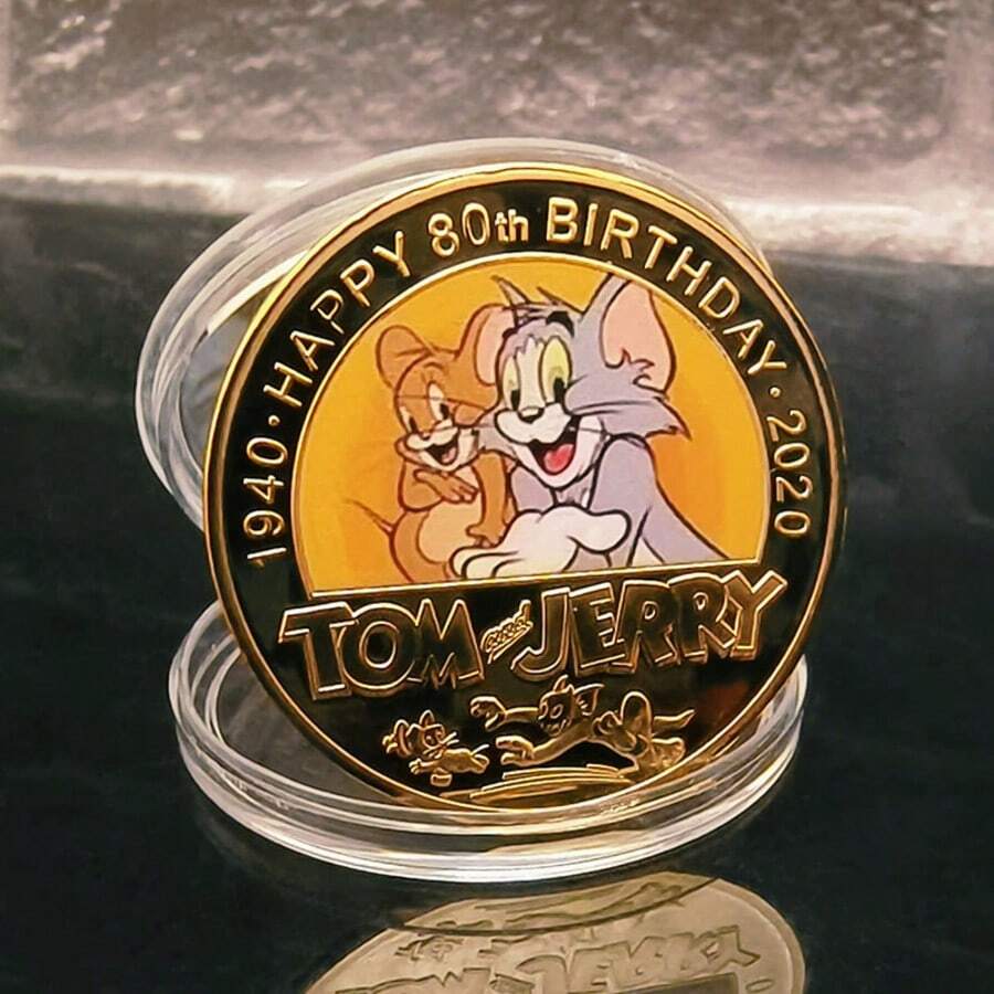 Warner Bros 1pc Genuine 'Tom And Jerry' Metal Coins , Round Game Collection,Card Anime Toys,Cartoon Commemorative Medal, Cute Anime Souvenir Gift For Fans And Collectible(Random Style) - Multicolor - View 1