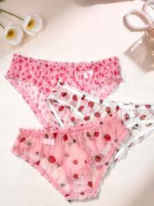 3 piezas Bragas de bikini minimalistas con estampado floral lindo y dulce para mujer - Multicolor - Ver 2