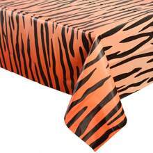 1 pieza Mantel desechable de 137x274cm con estampado de tigre, cubierta de mesa rectangular impermeable y resistente al aceite, diseño en naranja y negro intensos, fácil de limpiar, adecuado para fiestas con tema de la jungla, decoración de eventos con estampado animal - mantel - Ver 7