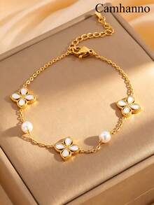 1pc Elegant Minimalist Stainless Steel Personalized Bracelet, Unisex Daily/Vacation Accessory, Retro Fashion Versatile Accessory, Suitable For Holiday, Party, Birthday Wear Or Gift - Gold - View 12