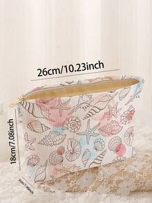 1pc Portable Cosmetic Bag, Ocean Series Shell & Starfish Pattern Double-Sided Print, Travel Zipper Makeup Pouch, Multifunctional Toiletry Storage Bag - Multicolor - View 3