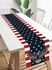1件装美国国旗和老鹰图案桌旗，独立日桌布，180*35厘米涤纶桌布，独立日装饰，7月4日爱国纪念日装饰，节日派对用品，独立日厨房装饰，餐桌装饰，家居装饰，室内外派对用品 - 日A款 - 查看 3