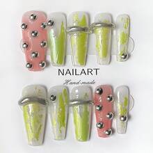Bộ 10 móng giả 3D vẽ tay hai màu, dài 31mm, hình dáng quan tài, làm thủ công với hạt cườm bạc hình bán nguyệt, đường nét 3D, màu hồng tráng gương, tinh tế, sáng tạo, đa năng, thanh lịch, phù hợp cho đám cưới, tiệc tùng, ngoài trời, bãi biển, hàng ngày, lễ hội, tụ họp, công sở và các dịp đặc biệt. - Nhiều màu - Xem 13