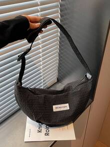 女士斑马纹新月形包，适合日常通勤、旅行、购物和散步 - 黑色 - 查看 1