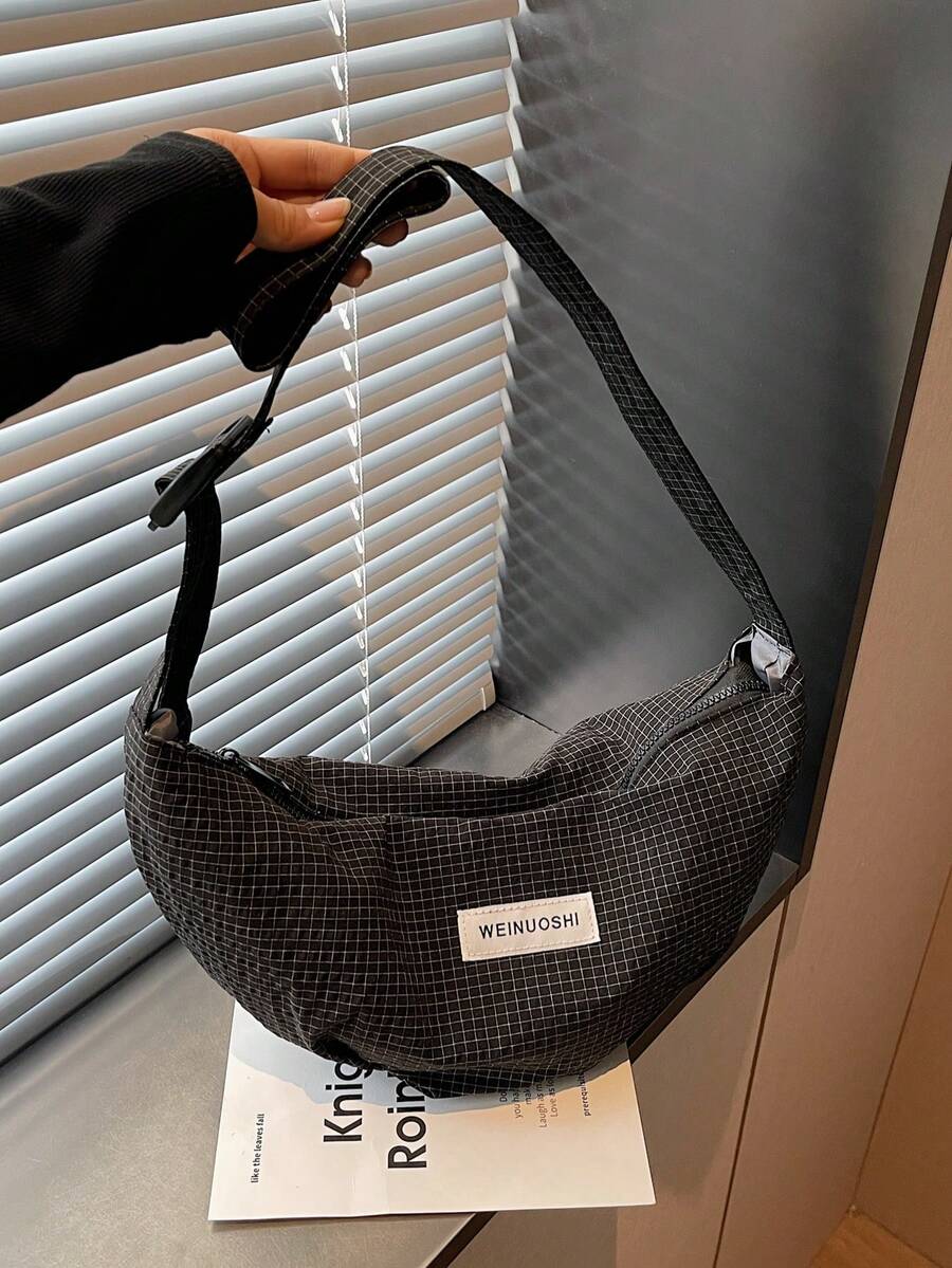 女士斑马纹新月形包，适合日常通勤、旅行、购物和散步 - 黑色 - 查看 1