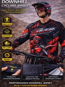 TELEYI Men's Graffiti Racing Graphic Long Sleeve MTB Motorcycle Riding Jersey Top, Quick-Dry Breathable Black - Black - View 4