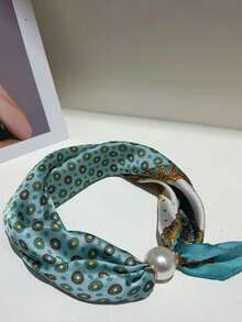 1pc Retro Satin Polka Dot Pearl Magnetic Clasp Scarf Necklace - Multicolor - View 7