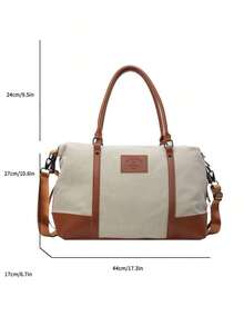 Color Block Travel Tote Bag, Large Capacity Handheld/Shoulder/Crossbody Duffel For Short Trips, Vacation, Gym, Beach & Back To School - Brown - View 8