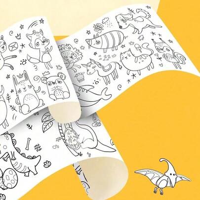 Rollo de graffiti creativo extra largo, pintura DIY para niños, incluye patrones de animales, frutas y vida marina, adecuado como regalo de cumpleaños