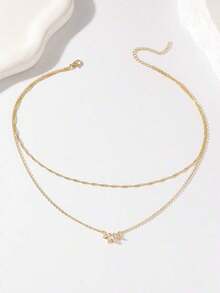 1pc Copper Inlaid Zirconia Flower Pendant Necklace, Daily Wear & Gift For Women - Yellow Gold 3 - View 3