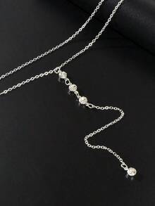 Minimalist Y Lariat Long Necklace For Daily - bạc - Xem 4